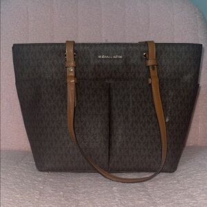 Michael Kors Dark Brown Tote with Tan Straps